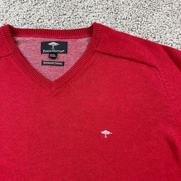 Fynch Hatton Sweater Mens XXL 2XL Red Supersoft Cotton V Neck Casual Pullover - Picture 3 of 11